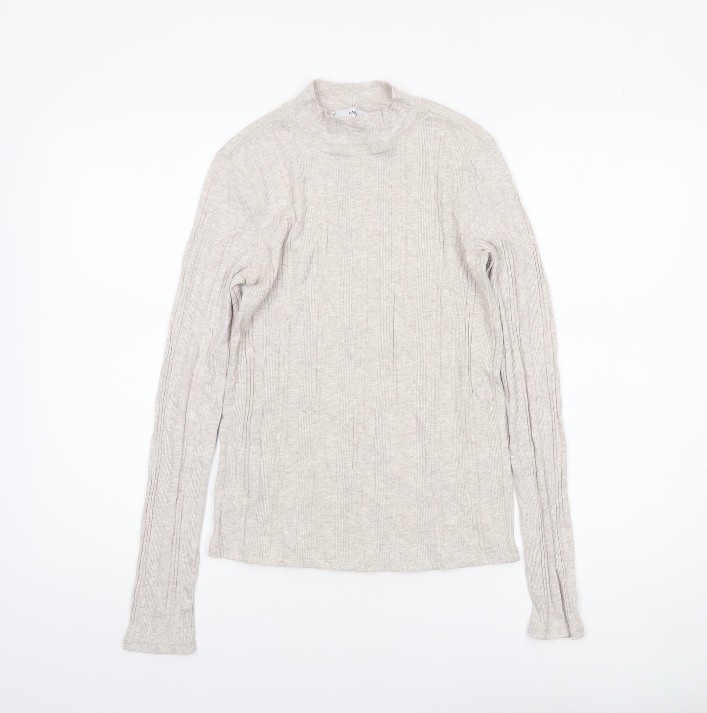 MNG Women Beige Long Sleeve Mock Neck Cotton Blend Top Size 12