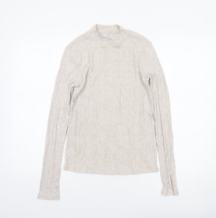 MNG Women Beige Long Sleeve Mock Neck Cotton Blend Top Size 12
