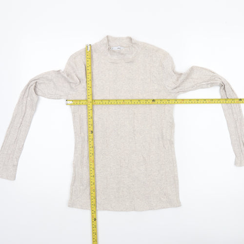 MNG Women Beige Long Sleeve Mock Neck Cotton Blend Top Size 12