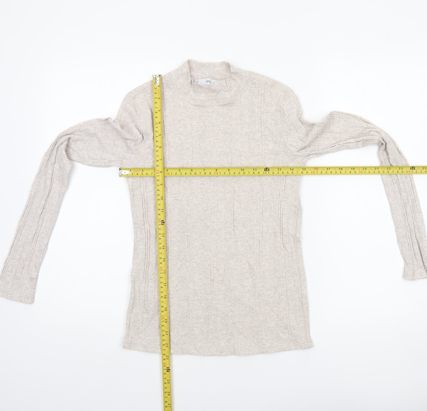 MNG Women Beige Long Sleeve Mock Neck Cotton Blend Top Size 12