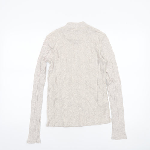 MNG Women Beige Long Sleeve Mock Neck Cotton Blend Top Size 12