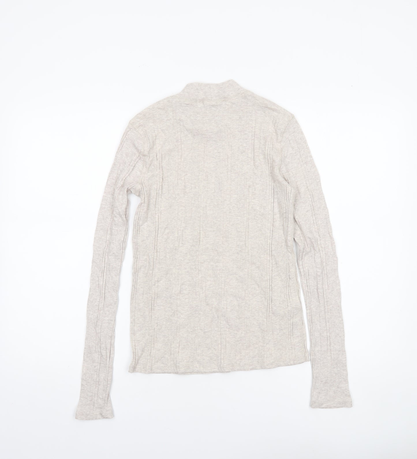 MNG Women Beige Long Sleeve Mock Neck Cotton Blend Top Size 12