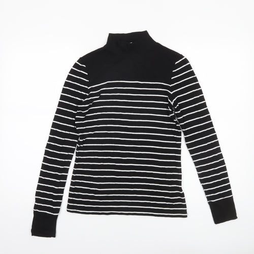Warehouse Women’s Black White Striped Roll Neck Long Sleeve Top Size 8