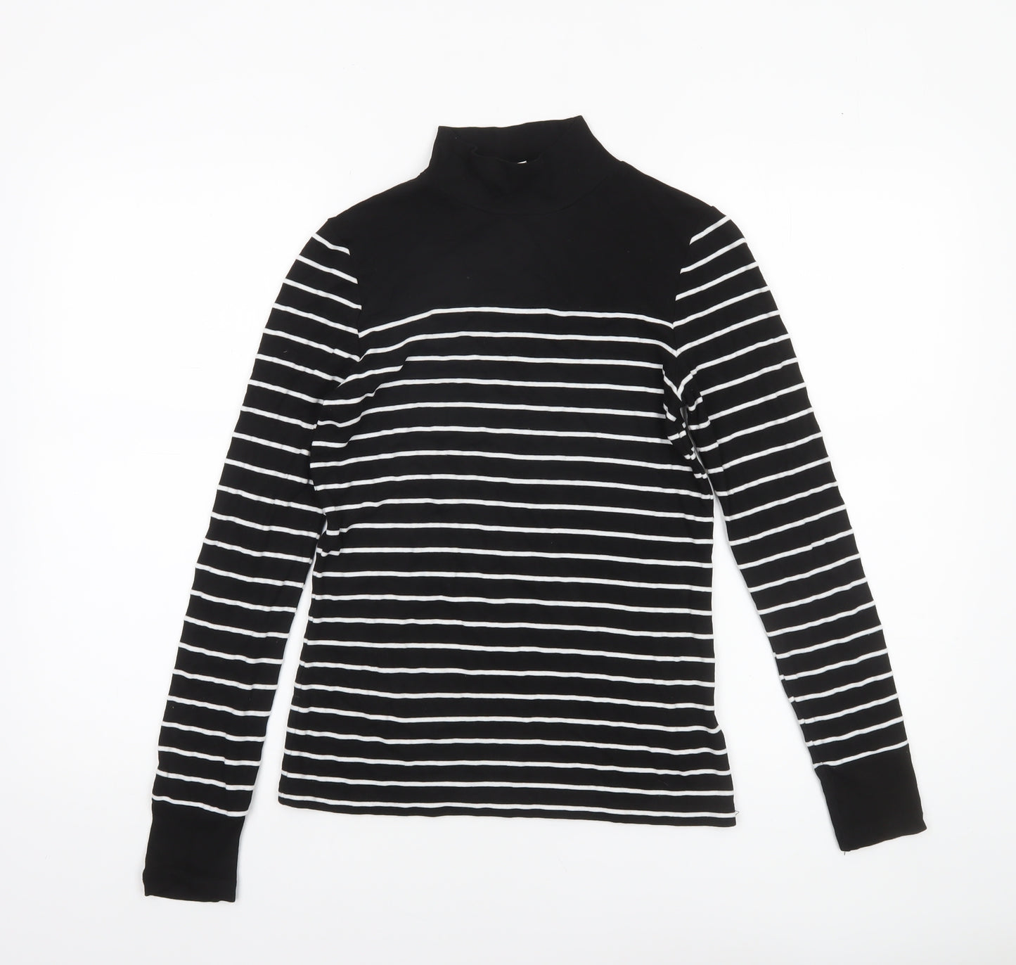 Warehouse Women’s Black White Striped Roll Neck Long Sleeve Top Size 8