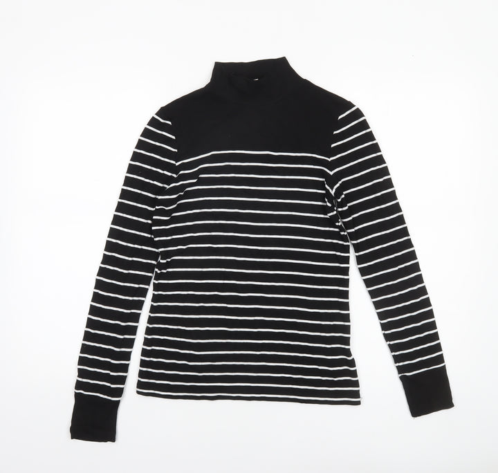 Warehouse Women’s Black White Striped Roll Neck Long Sleeve Top Size 8