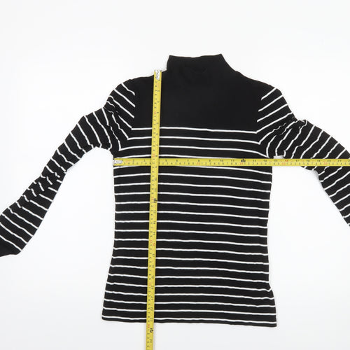 Warehouse Women’s Black White Striped Roll Neck Long Sleeve Top Size 8