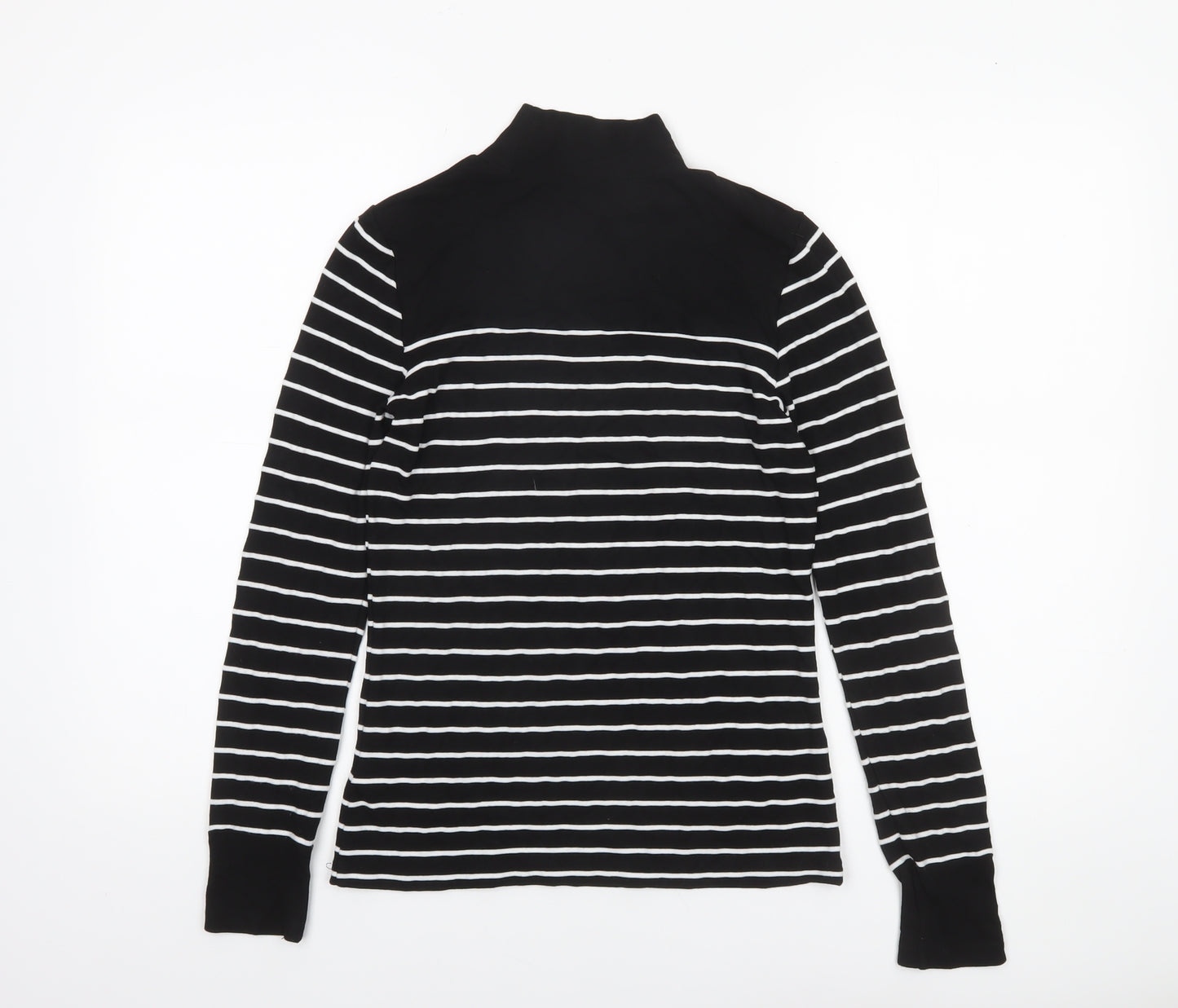 Warehouse Women’s Black White Striped Roll Neck Long Sleeve Top Size 8