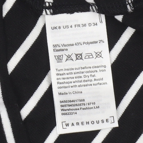 Warehouse Women’s Black White Striped Roll Neck Long Sleeve Top Size 8