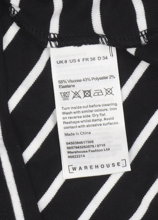 Warehouse Women’s Black White Striped Roll Neck Long Sleeve Top Size 8