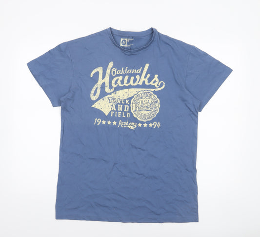 Cedar Wood State Men's Blue Graphic Oakland Hawks T-Shirt Size M