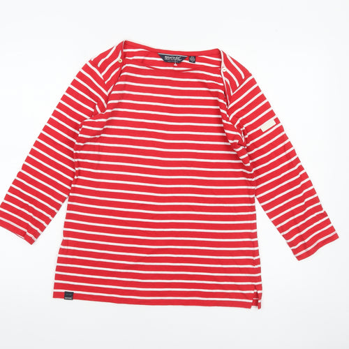 Regatta Womens Red Striped 3/4 Sleeve Cotton Nautical Top Size 8