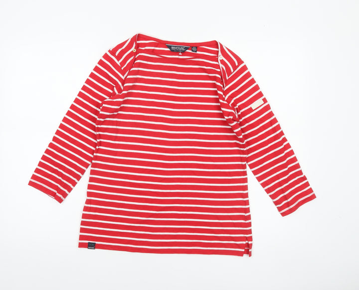 Regatta Womens Red Striped 3/4 Sleeve Cotton Nautical Top Size 8