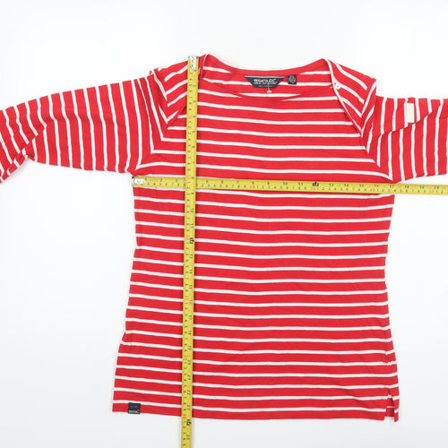 Regatta Womens Red Striped 3/4 Sleeve Cotton Nautical Top Size 8