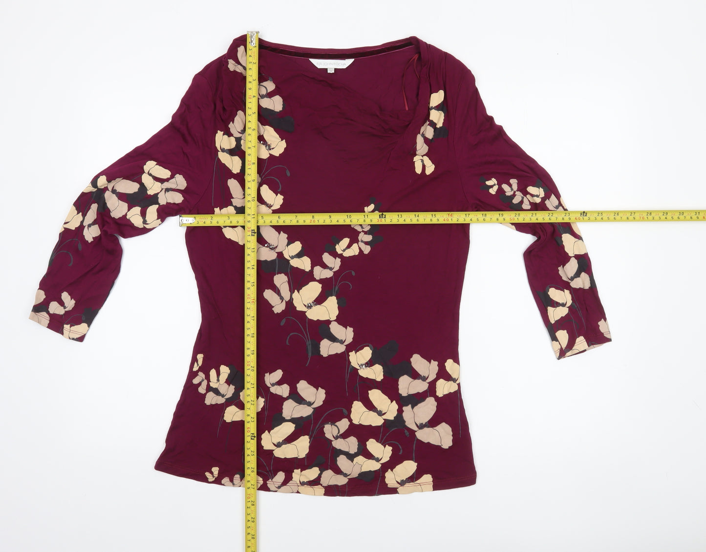RJR John Rocha Womens Red Floral Tunic Blouse Size 12 Viscose