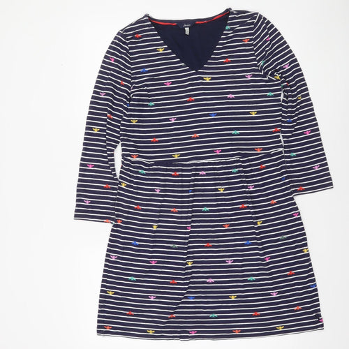 Joules Women’s Blue Striped Embroidered Fit & Flare Dress UK 10