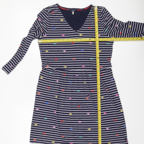 Joules Women’s Blue Striped Embroidered Fit & Flare Dress UK 10