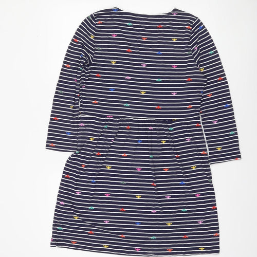 Joules Women’s Blue Striped Embroidered Fit & Flare Dress UK 10