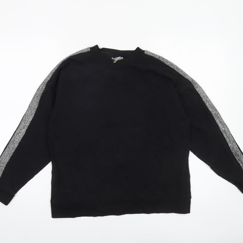 Oliver Bonas Women Black Glitter Stripe Cotton Sweatshirt Size 10