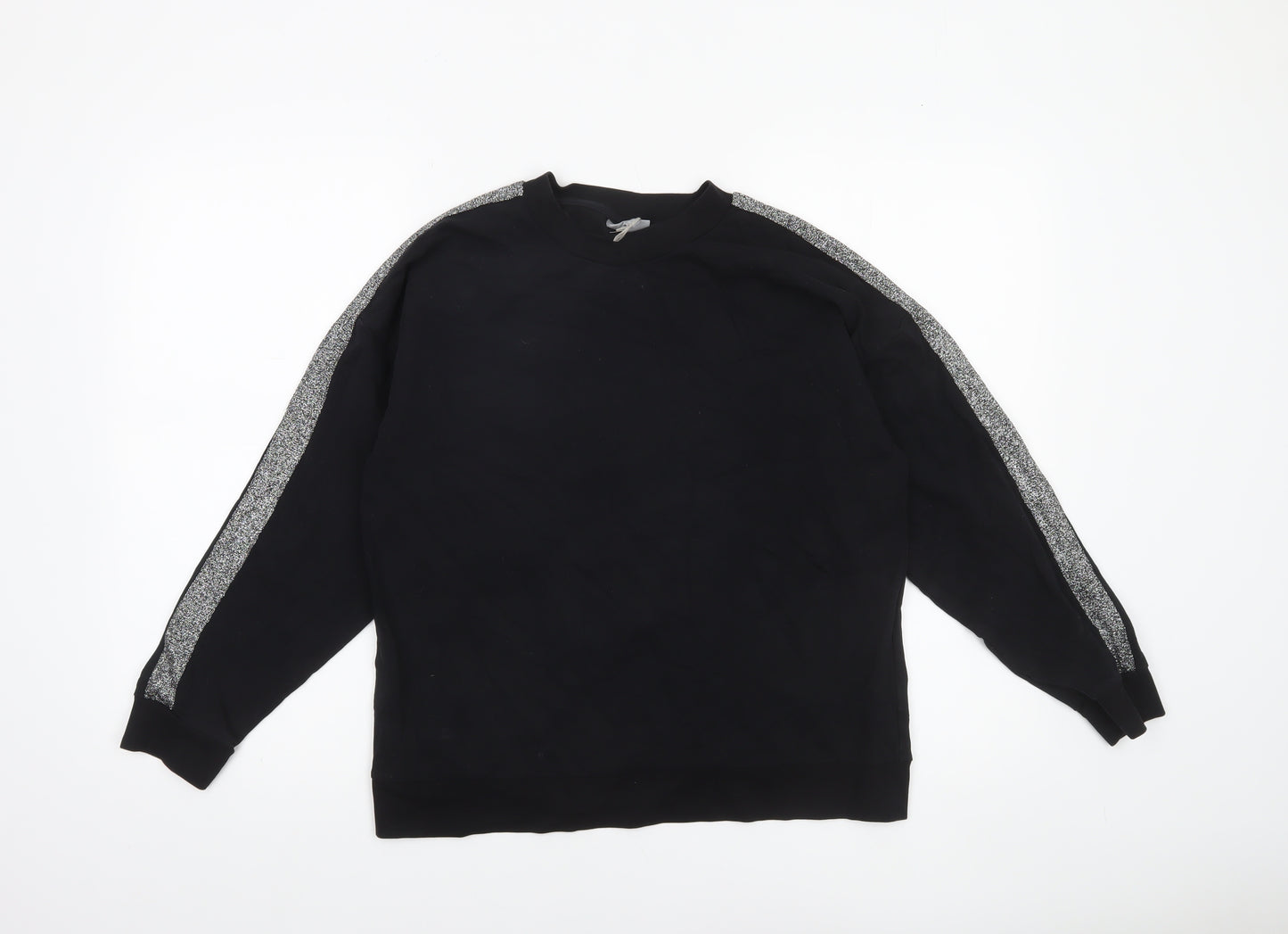 Oliver Bonas Women Black Glitter Stripe Cotton Sweatshirt Size 10