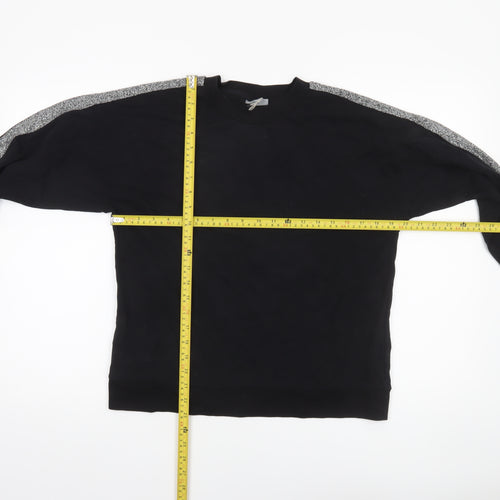 Oliver Bonas Women Black Glitter Stripe Cotton Sweatshirt Size 10
