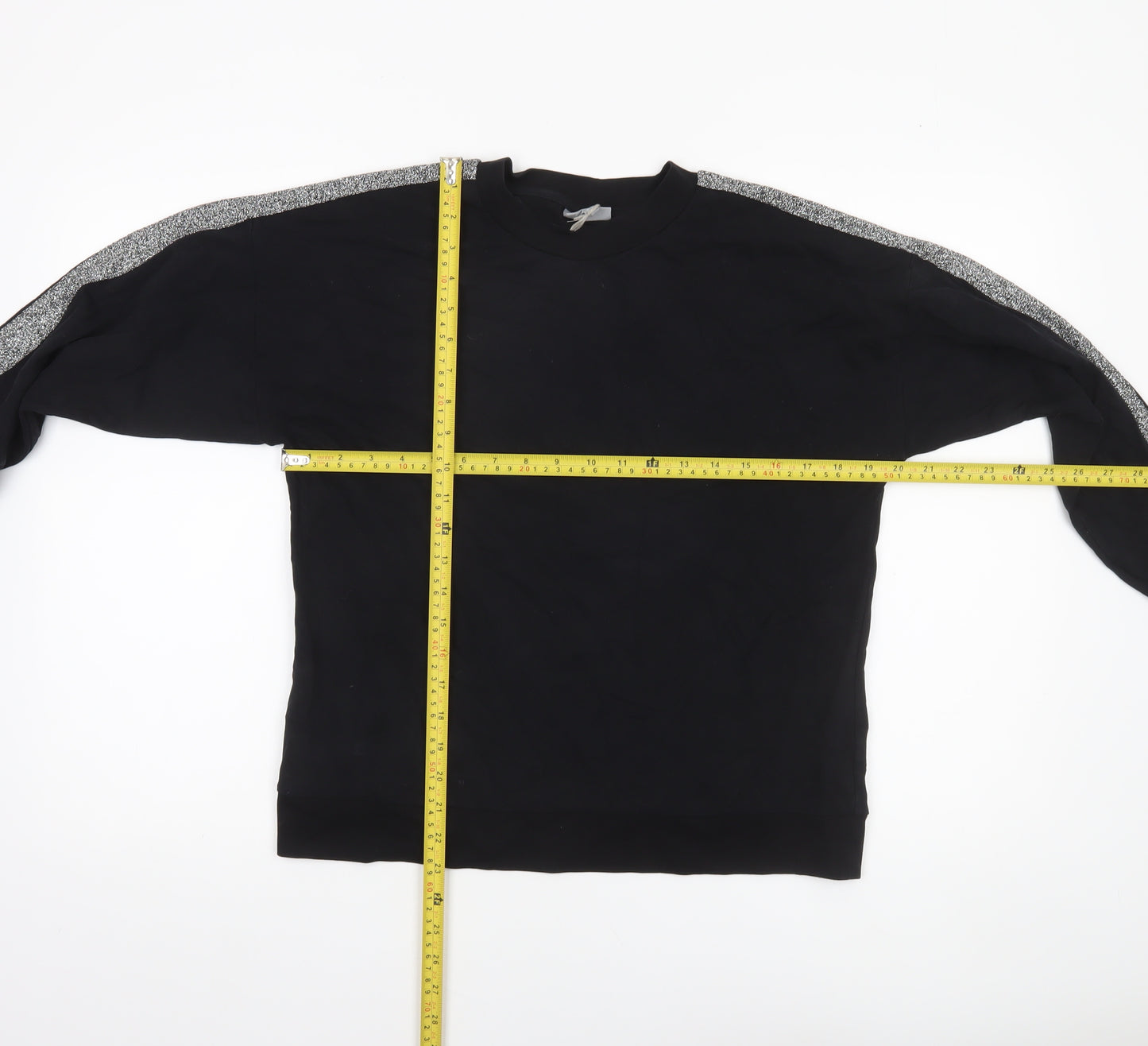 Oliver Bonas Women Black Glitter Stripe Cotton Sweatshirt Size 10