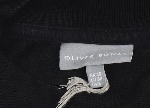 Oliver Bonas Women Black Glitter Stripe Cotton Sweatshirt Size 10