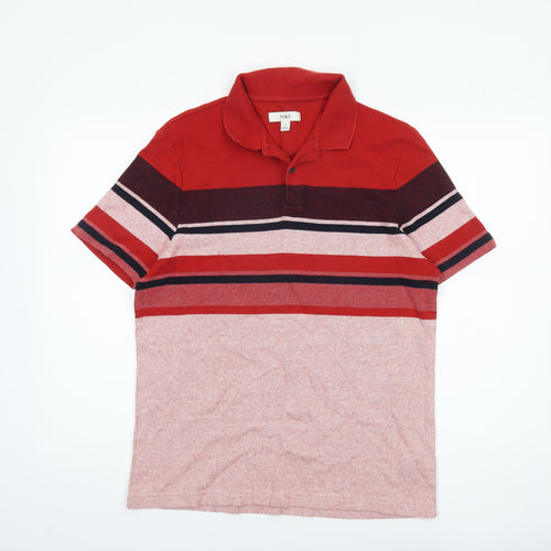 Marks and Spencer Men's Red Striped Cotton Polo Shirt M