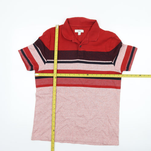 Marks and Spencer Men's Red Striped Cotton Polo Shirt M