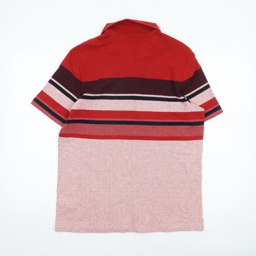Marks and Spencer Men's Red Striped Cotton Polo Shirt M
