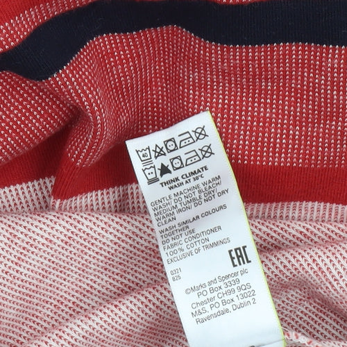 Marks and Spencer Men's Red Striped Cotton Polo Shirt M