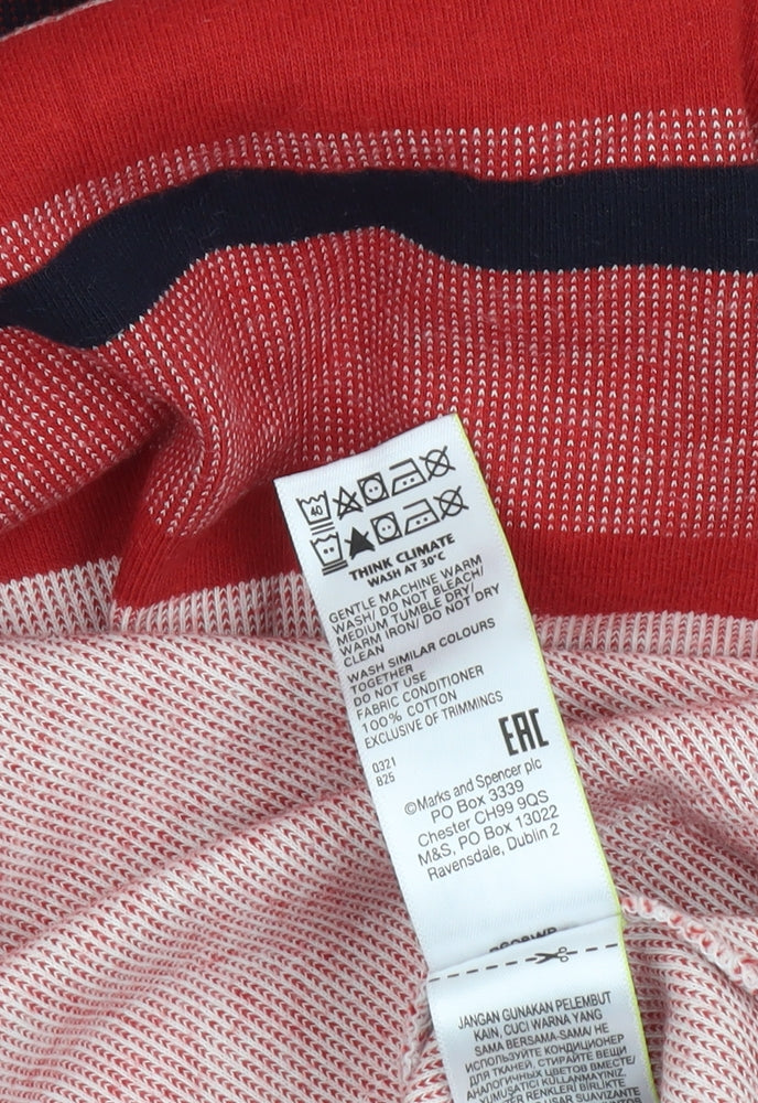 Marks and Spencer Men's Red Striped Cotton Polo Shirt M