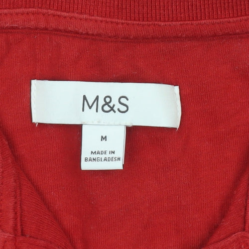 Marks and Spencer Men's Red Striped Cotton Polo Shirt M