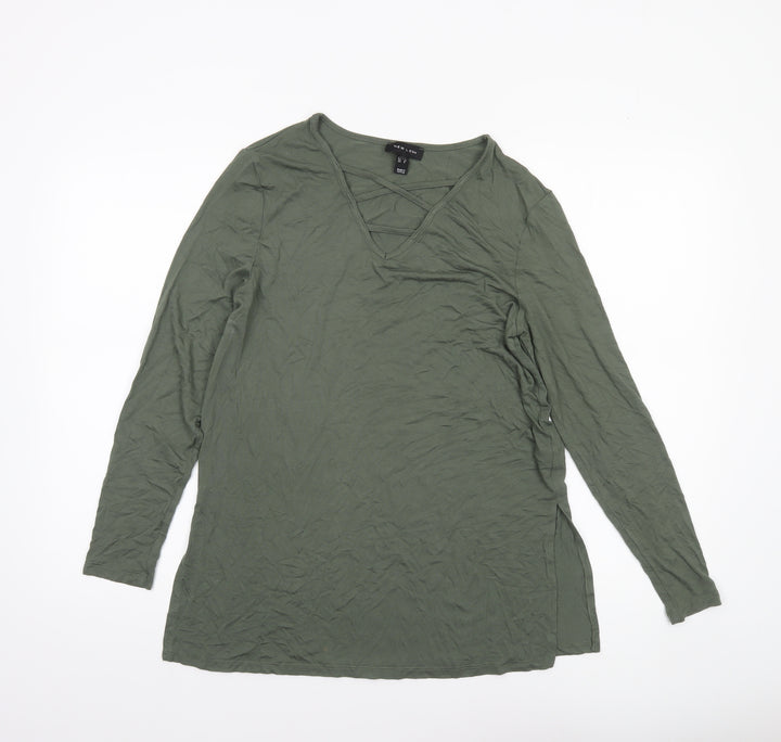 New Look Women Khaki Green Long Sleeve Viscose Tunic Top Size 10