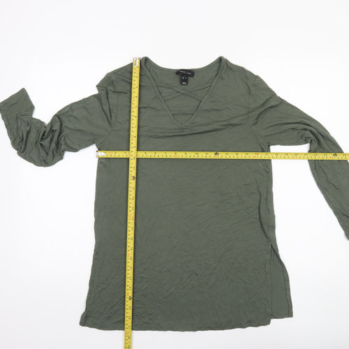 New Look Women Khaki Green Long Sleeve Viscose Tunic Top Size 10