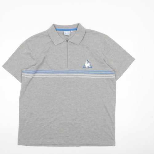 Le Coq Sportif Men's Grey Striped Short Sleeve Polo Shirt L