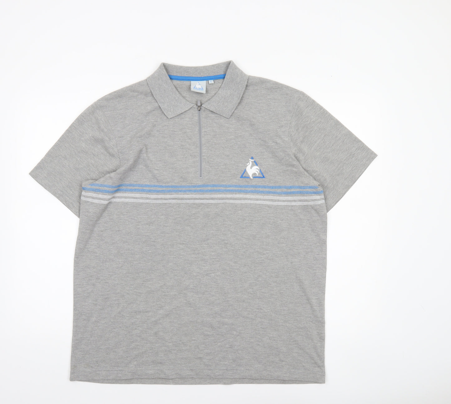 Le Coq Sportif Men's Grey Striped Short Sleeve Polo Shirt L