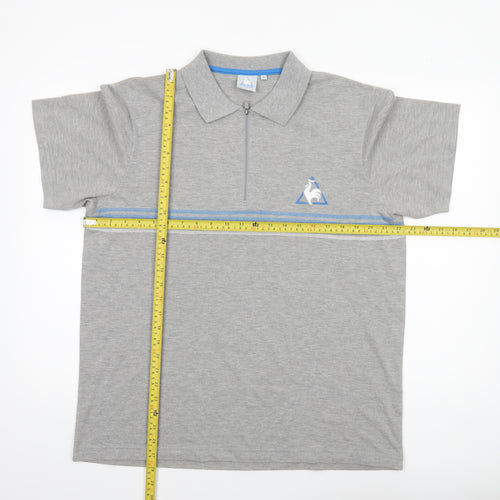Le Coq Sportif Men's Grey Striped Short Sleeve Polo Shirt L
