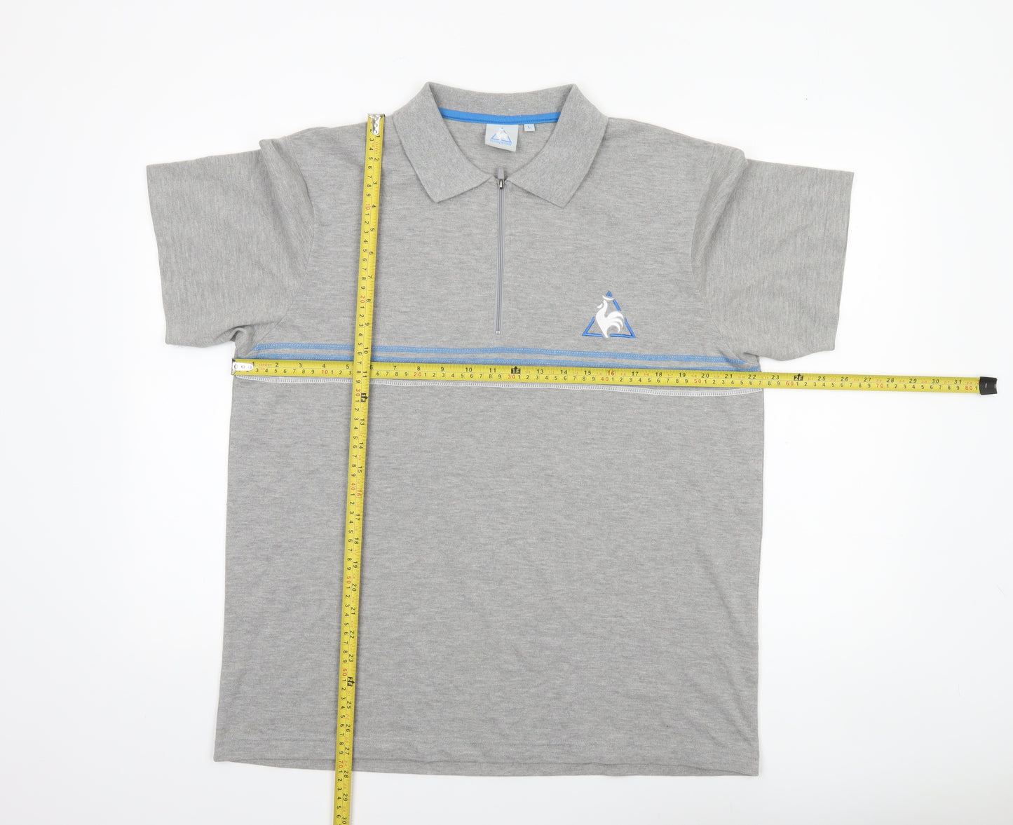 Le Coq Sportif Men's Grey Striped Short Sleeve Polo Shirt L