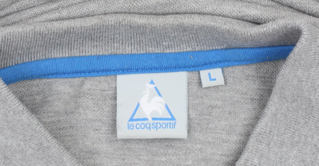 Le Coq Sportif Men's Grey Striped Short Sleeve Polo Shirt L