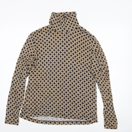 H&M Women’s Brown Geometric Roll Neck Long Sleeve Top Size L
