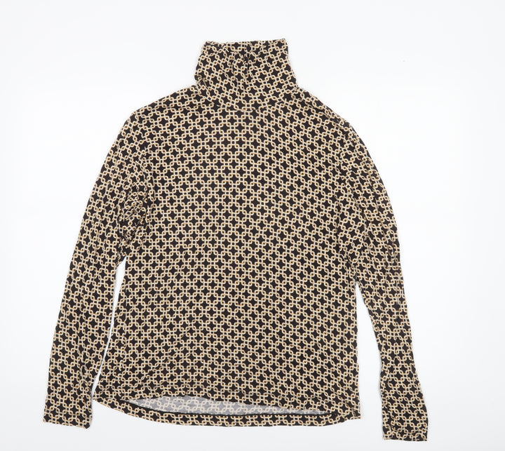 H&M Women’s Brown Geometric Roll Neck Long Sleeve Top Size L