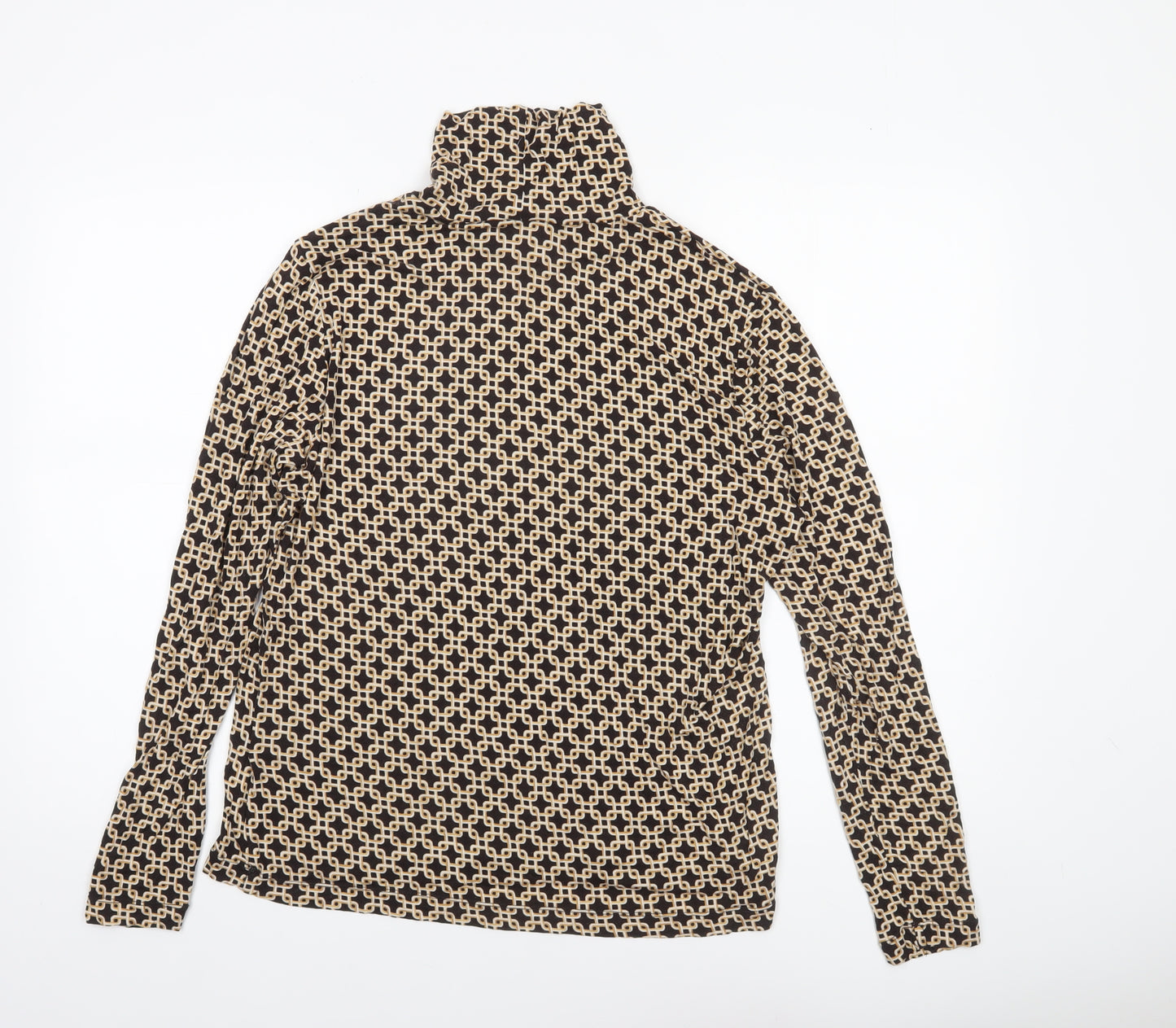 H&M Women’s Brown Geometric Roll Neck Long Sleeve Top Size L