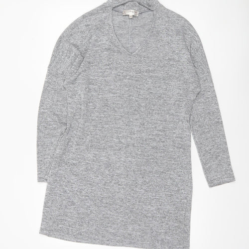 Voulez Vous Women's Grey Tunic Long Sleeve V-Neck Top M