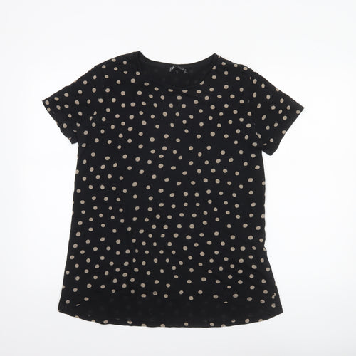 Zara Women Black Polka Dot Viscose Short Sleeve T-Shirt Size 12