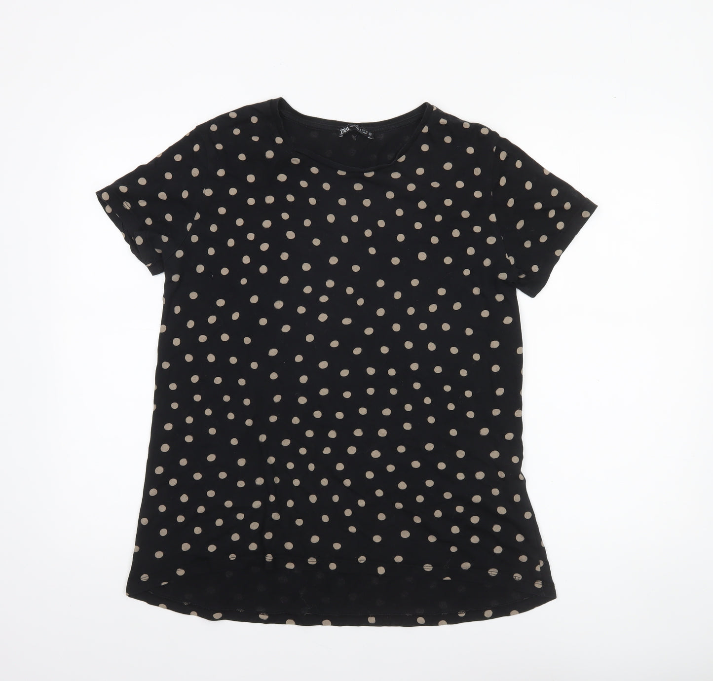 Zara Women Black Polka Dot Viscose Short Sleeve T-Shirt Size 12