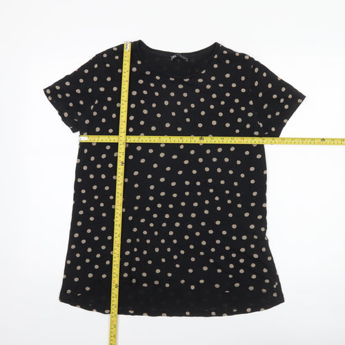 Zara Women Black Polka Dot Viscose Short Sleeve T-Shirt Size 12