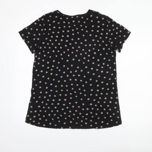 Zara Women Black Polka Dot Viscose Short Sleeve T-Shirt Size 12