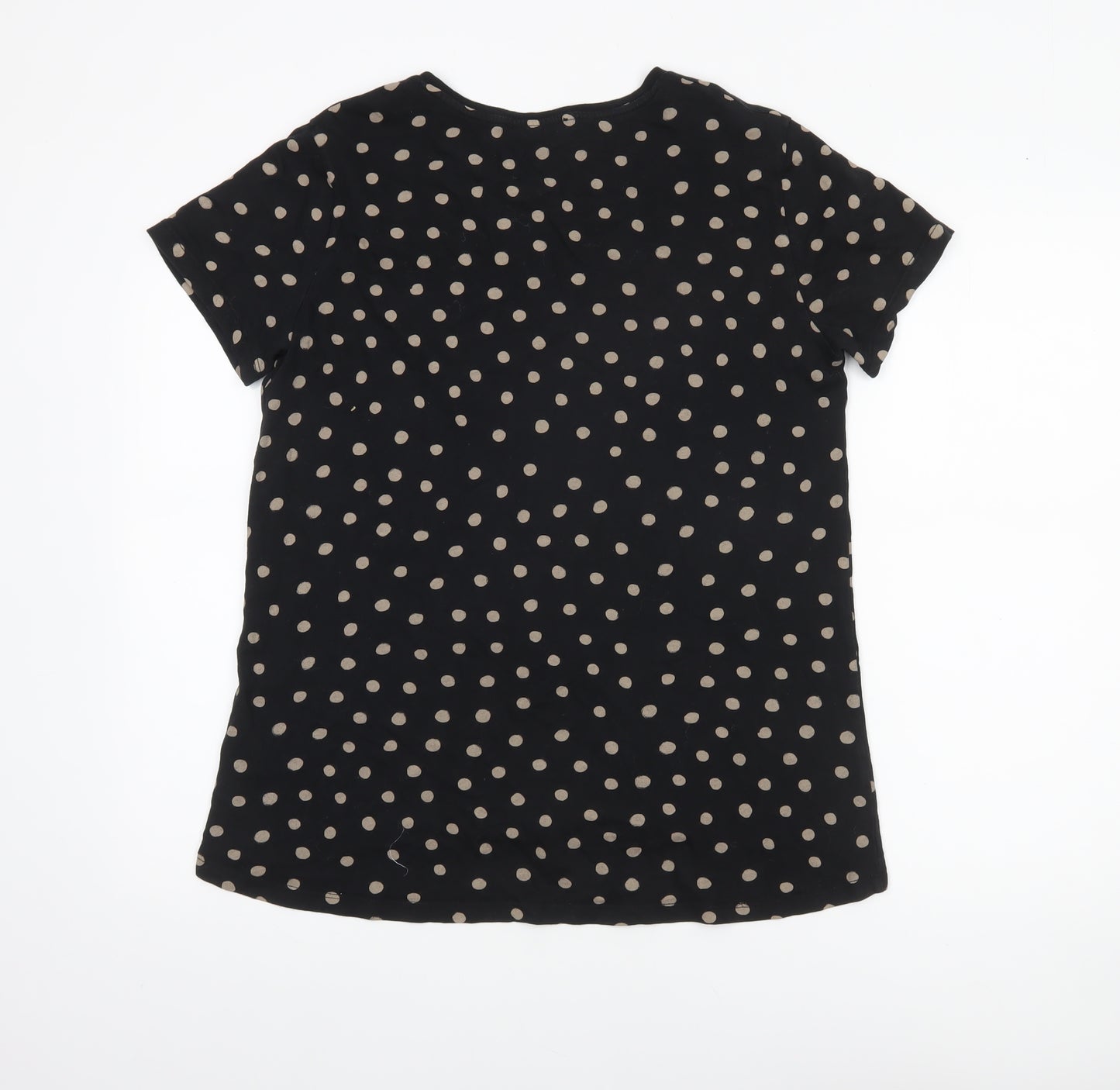 Zara Women Black Polka Dot Viscose Short Sleeve T-Shirt Size 12