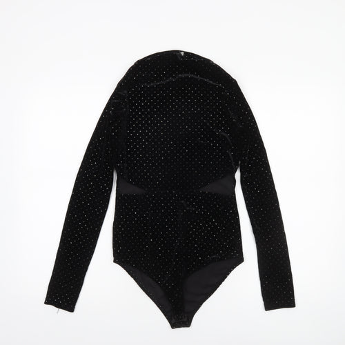 Zara Trafaluc Black Velvet Long Sleeve Bodysuit Women M Sparkle Detail