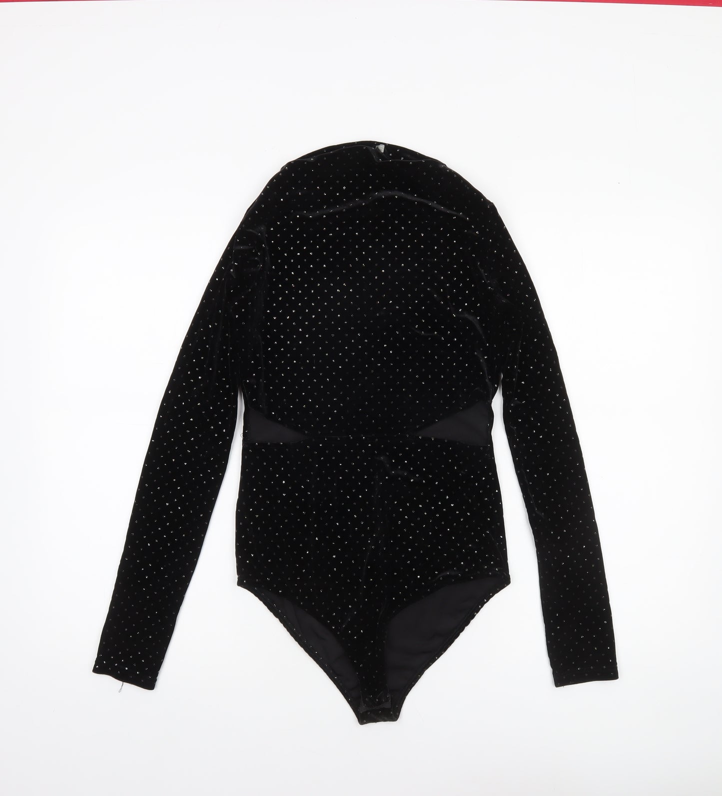 Zara Trafaluc Black Velvet Long Sleeve Bodysuit Women M Sparkle Detail